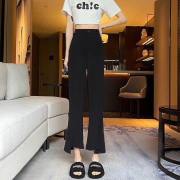 PF460#黑色垂感西装裤女春夏韩版设计感小个子高腰直筒不规则九分裤子潮