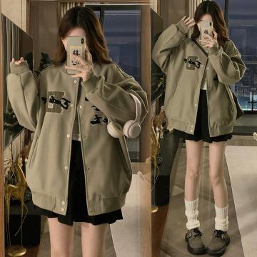 PF578#韩系外套女春秋美式复古设计感棒球服 新款爆款短款上衣