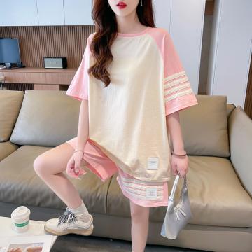 PF743#夏季韩版纯棉抖音质量大码300斤短袖短裤两件套套装女