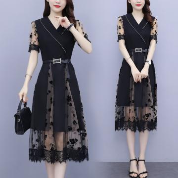 PF785#夏装新款韩版大码微胖mm显瘦法式减龄连衣裙小黑裙