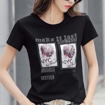 PF853#潮牌夏季韩版短袖t恤女烫钻设计感宽松体恤纯棉内搭半袖上衣