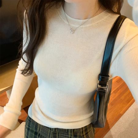 PF03#图纯色修身显瘦套头打底针织衫女 新款软糯长袖上衣