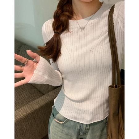 PF04#坑条弹力修身显瘦设计感套头内搭针织衫女秋冬新款毛织上衣