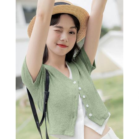 PF10#假两件单排扣不规则T恤女百搭夏装新款设计感小众修身显瘦上衣女