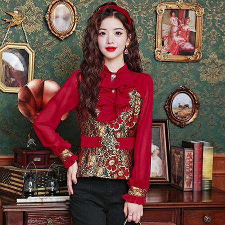 PF48#新款长袖衬衫高级感木耳边上衣新款