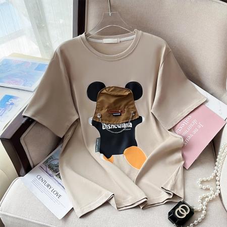 PF90#双纱 春夏新款纯棉100%正肩T恤重工立体装饰短袖