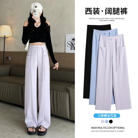 PF140#新款国风盘扣设计百搭高腰窄版休闲裤西装阔腿裤女