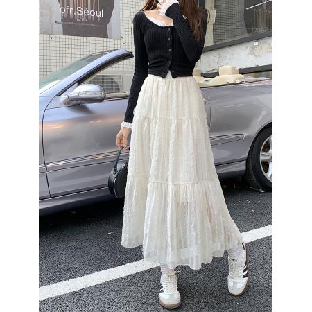 PF149#新款韩版设计感松紧腰拼接中长半身裙女潮