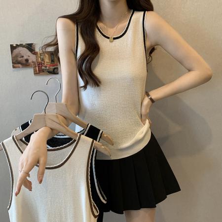 PF200#宽肩带背心女夏设计感小众宽松外穿2024新款针织吊带无袖上衣