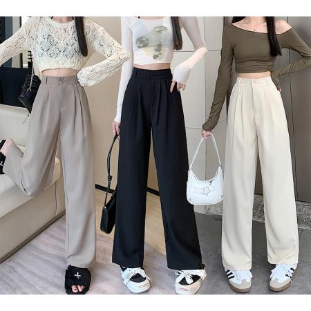 PF201#阔腿裤女2024春夏新款高腰显瘦垂感直筒西装裤小个子拖地长裤