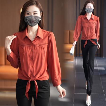 PF218#高级感衬衫女长袖 新款时尚收腰设计感小衫显瘦百搭上衣