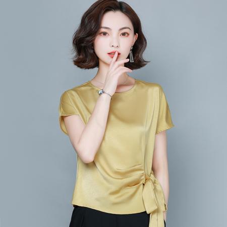 PF232#夏季重磅仿真丝3色短袖T恤女宽松大码桑蚕丝上衣