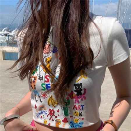 PF255#92棉/8氨纶40支210g纯棉 修身短款T恤女短袖