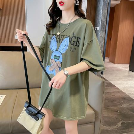 PF256#棉质后包条抖音质量 印花短袖t恤女宽松大码上衣