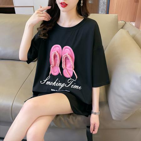 PF257#韩国新款立体鞋子设计感小众T恤宽松短袖女上衣