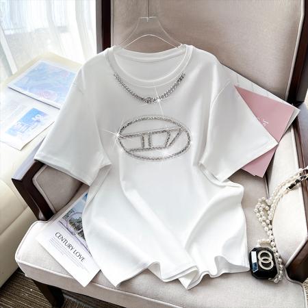 PF298#春夏新款100%纯棉高品质短袖T恤重工立体钉珠潮