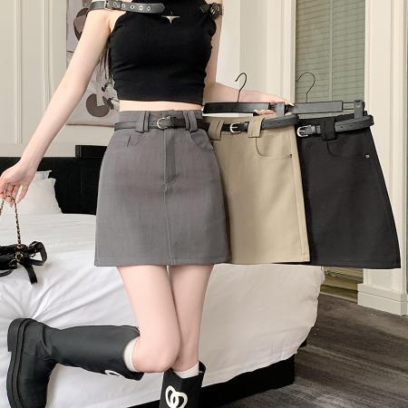 PF315#灰色西装短裙女高腰 新款显瘦小个子a字包臀半身裙
