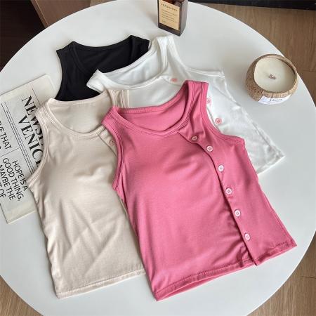 PF382#白色外穿吊带背心女款春夏装短款圆领无袖t恤修身气质上衣小个子