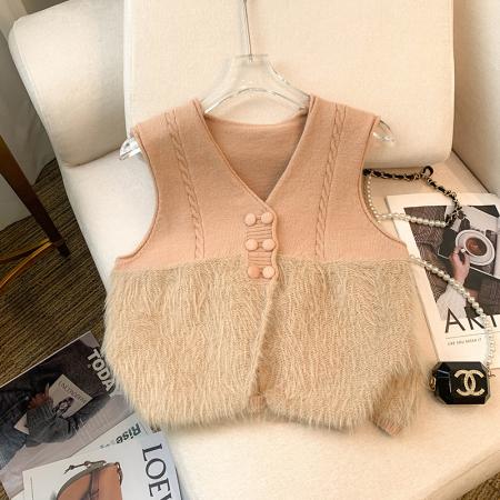 PF406#新款甜美V领百搭马甲纯欲风无袖针织衫马夹女