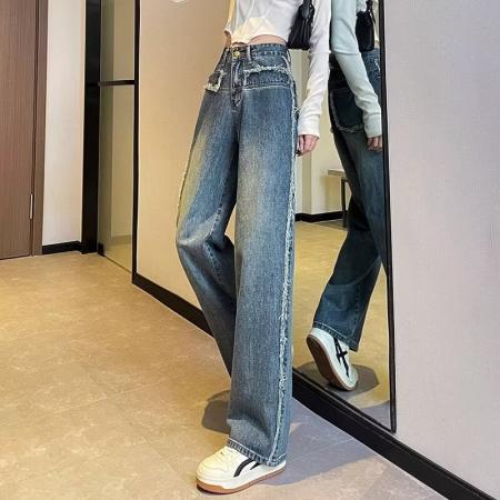 PF421#新款美式ins高街小众链子扎染牛仔裤