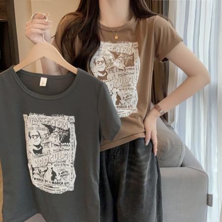 PF493#夏季 6535拉架 夏装高腰短款ins超火短袖T恤女小众