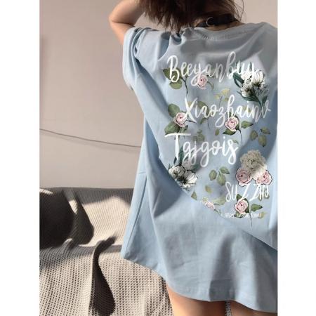 PF513#夏季新款字母花朵印花短袖T恤