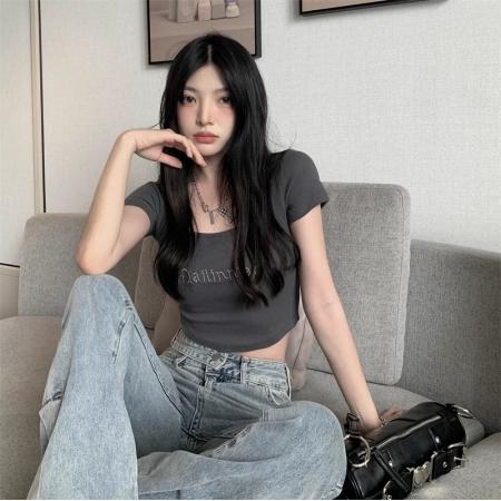 PF583#92棉/8氨纶40支210g纯棉 绣花设计感短袖T恤女