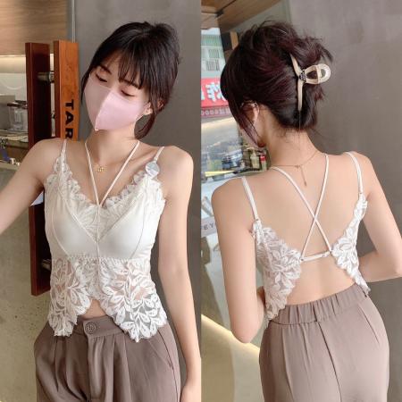 PF596#蕾丝纯色小吊带背心美背带胸垫打底衫性感上衣