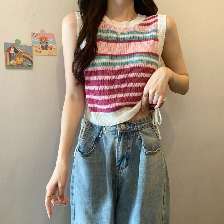 PF620#新款韩版ins无袖背心马甲抽绳甜辣妹针织衫女