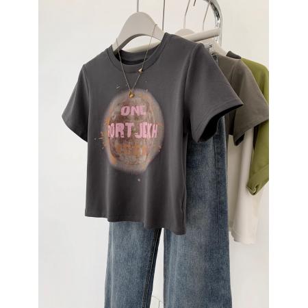 PF621#印花40支92棉8氨纶210克后包领200斤特大码百搭短袖女