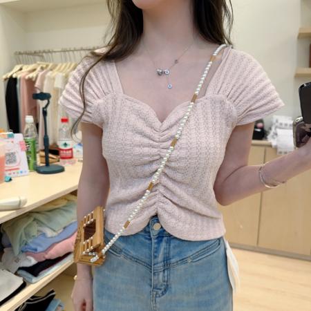 PF626#新款韩国东大门夏装韩版修身短款坑条飞袖显瘦百搭背心上衣