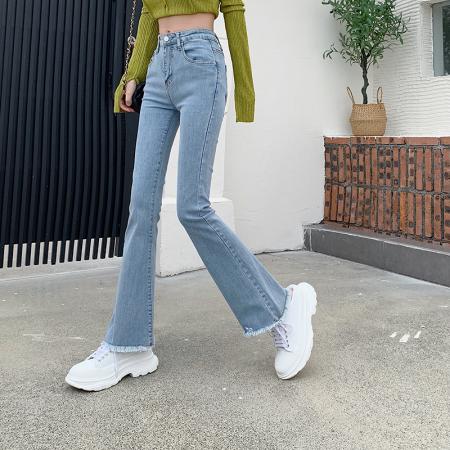 PF682#微喇叭牛仔裤女韩版千秋殿胖MM显瘦显高修身裤子高腰加大码