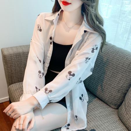 PF715#夏季新款印花薄款微透宽松防紫外线衬衫防晒衣雪纺上衣