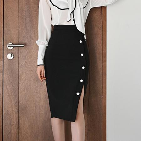 PF740#新款黑色半身裙女装中长款高腰开叉一步裙百搭显瘦包臀裙