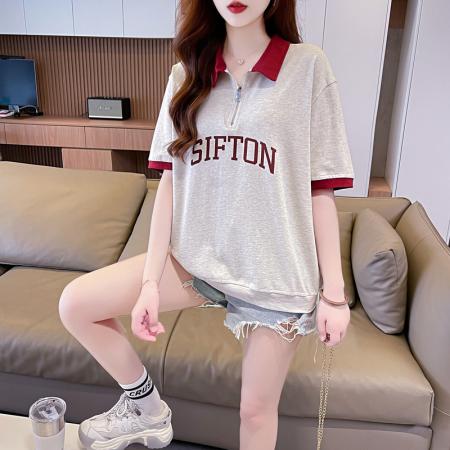 PF746#夏季韩版200克纯棉爆款拼色polo衫大码短袖T恤女