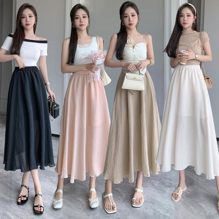 PF747#仙女网纱半身裙夏季新款高腰A字百搭遮胯中长款荷叶边太阳裙