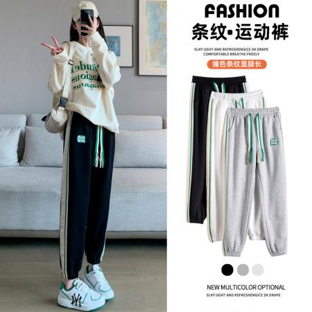 PF767#新款运动休闲裤女字母高腰宽松束脚哈伦裤卫裤九分裤