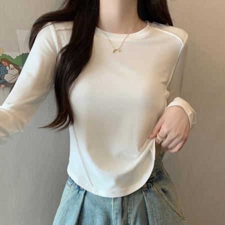 PF851#新款正肩长袖打底衫女设计感修身辣妹鱼骨简约t恤上衣