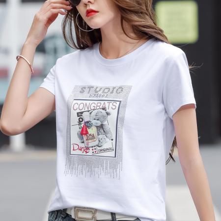 PF854#短袖t恤女纯棉夏季宽松白色圆领半袖学生体恤打底衫显瘦百搭