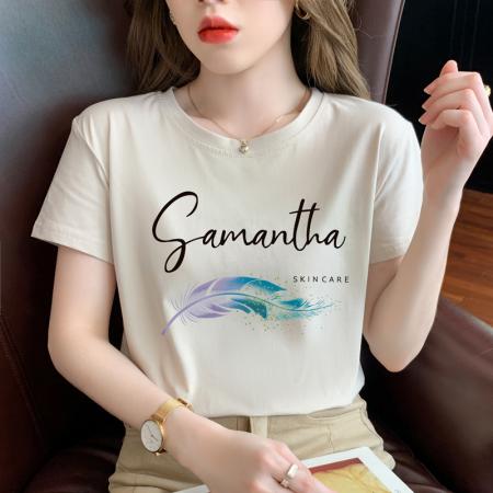 PF860#夏季圆领百搭显瘦纯棉宽松短袖女T恤白色简约休闲半袖上衣女