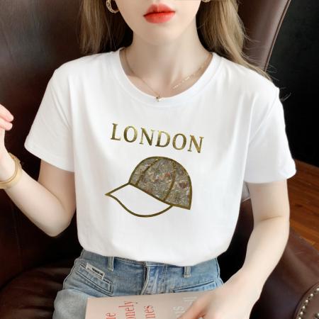 PF861#白色短袖t恤 纯棉宽松百搭打底衫设计感半袖体恤上衣服