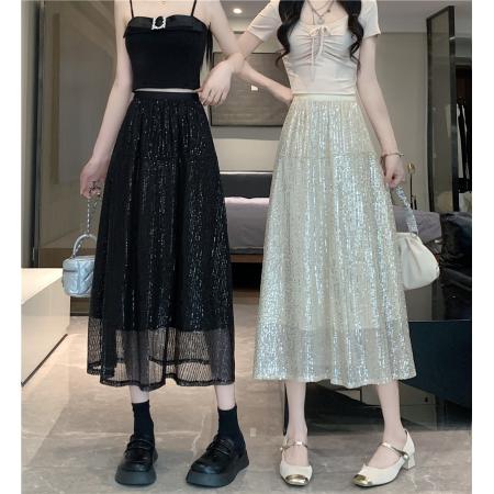 PF880#亮闪闪半身裙新款女装高腰气质a字中长半裙A字裙