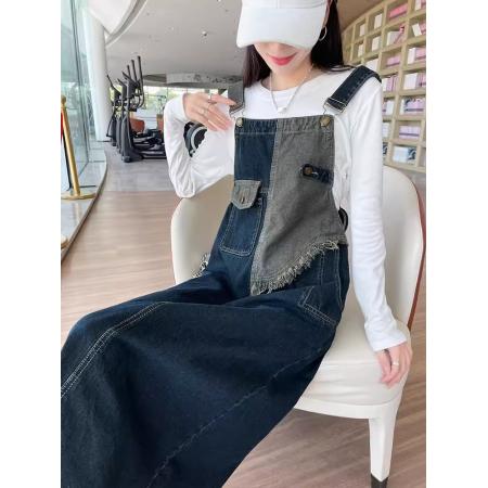 PF922#复古工装牛仔背带裙女开叉 新款显瘦美式炸街小众连衣长裙