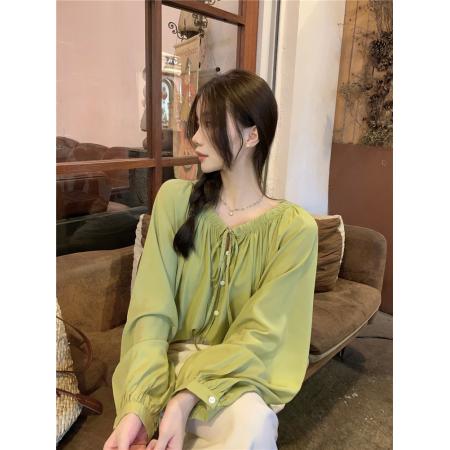 PF926#韩版宽松娃娃衫女百搭上衣 新款设计感长袖衬衫