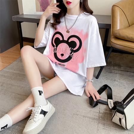 PF944#棉质网红同款短袖t恤女夏新款圆领中长学生上衣大码女装