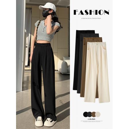 PF945#窄版阔腿裤女2024新款春秋垂感休闲黑色直筒小个子夏季冰丝西装裤