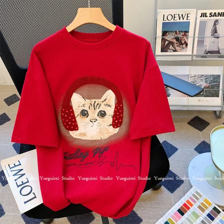 PF949#新款 精梳纯棉后包领有缝边S-XXXL夏装短袖T恤女