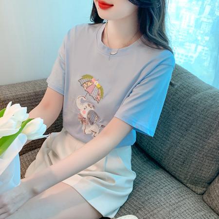 PF1000#夏季新款T恤简约休闲卡通套头标准H型圆领字母/数字/文字人物