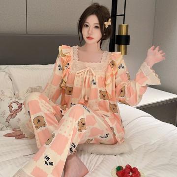 PF1081#法式蕾丝睡衣女 网红春季韩版可爱卡通新款套装家居服
