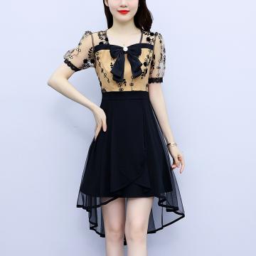 PF1102#胖mm大码女装 夏季新款网纱拼接时尚显瘦气质连衣裙